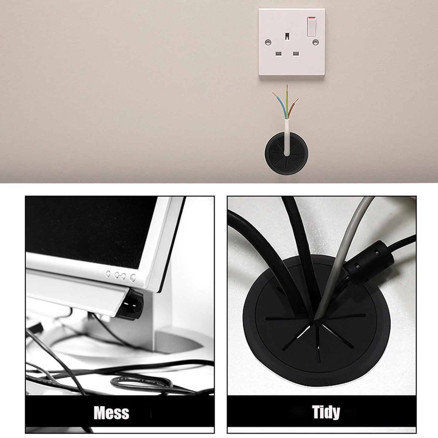 TuTuYa Desk Grommet, 6PCS Flexible 3-1/6inch (80mm) Black Desk Cable Grommet Desk Cable Hole Covers with Hole Saw, Ideal Solution for Office and Home Table Cable (Black, 3-1/6inch_80mm)