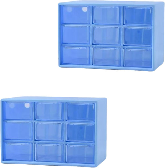 Feadily 2PCS Small Drawer Organizer for Desk, Desktop Drawer Organizer with 9 Clear Drawers, Plastic Desktop Storage Drawers 7.1 Inch x 3 .9 Inch x 4.7 Inch, Blue