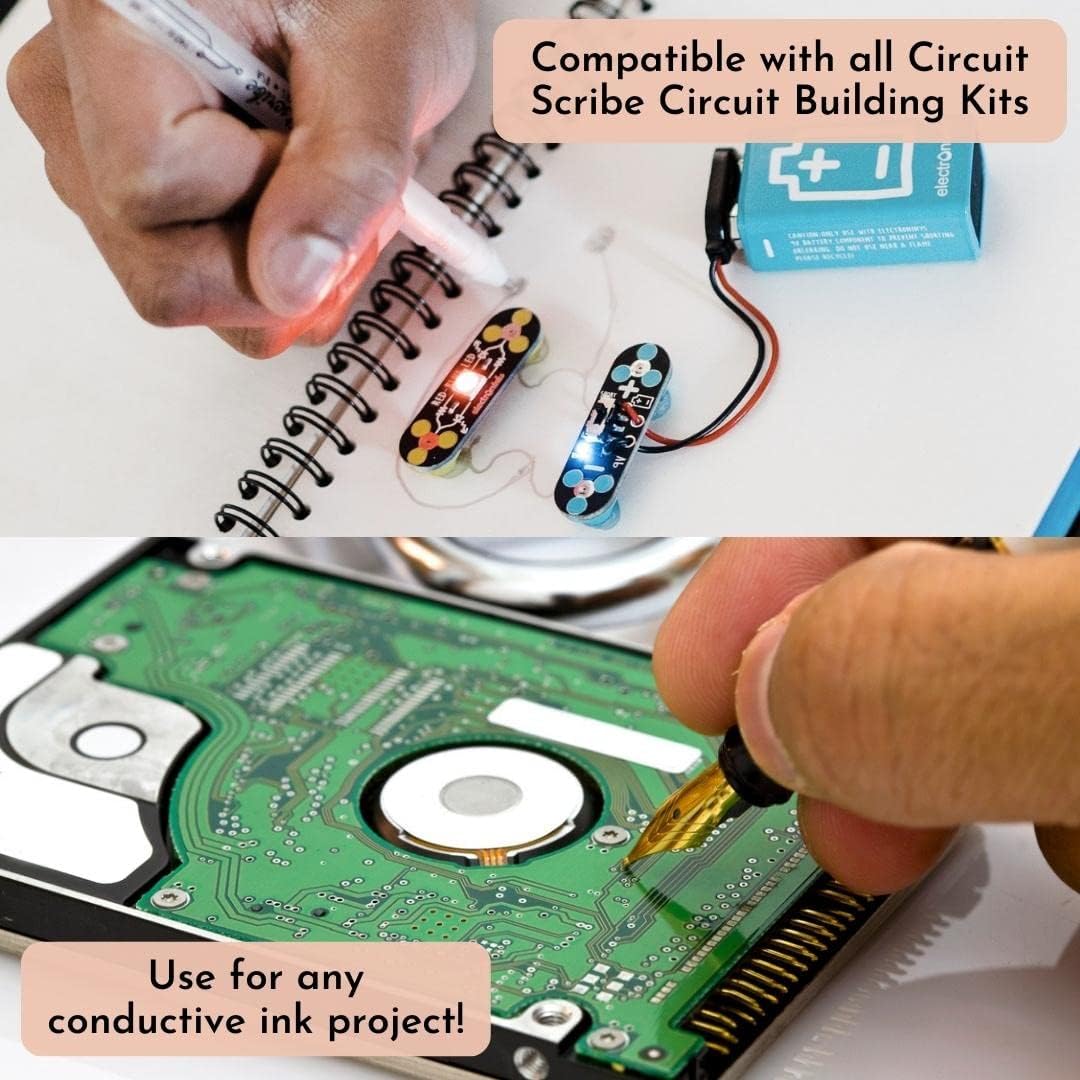 Circuit Scribe Non-Toxic Conductive Ink Pen for Kids Circuit Building Set (2-Pack) | Silver Ink Rollerball Point Pen Kit, Science Experiment, DIY Science Projects (New & Improved Formula)