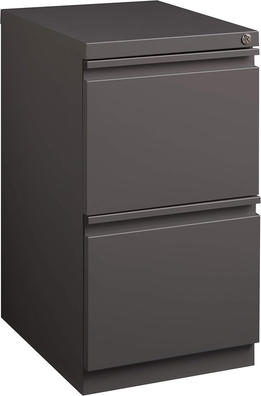 20 Inch Deep Metal 2 Drawer File with Full Pull, for Home and Office, Holds Letter Width Hanging Folders Mobile Pedestal, Medium Tone