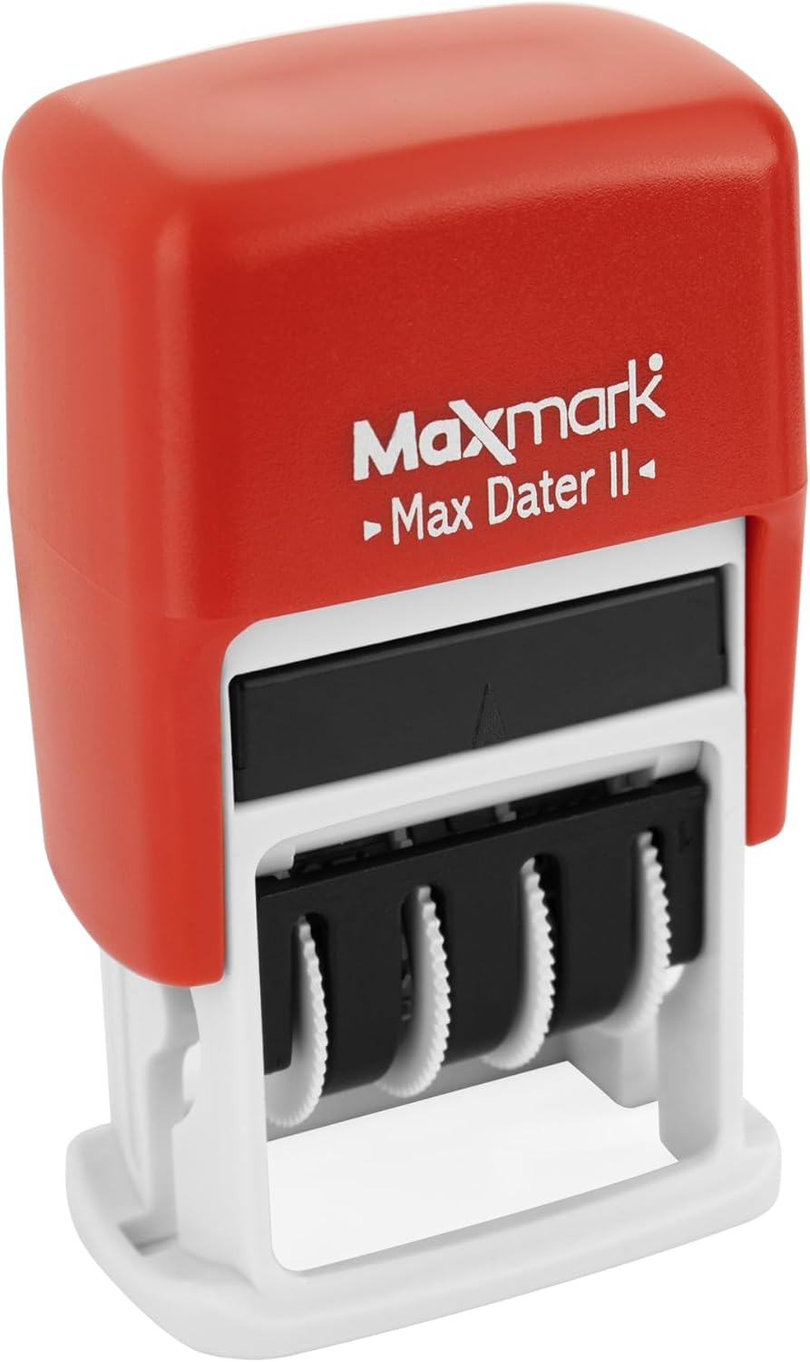 MaxMark Self-Inking Rubber Date Office Stamp with Entered Phrase & Date - RED Ink (Max Dater II), 12-Year Band