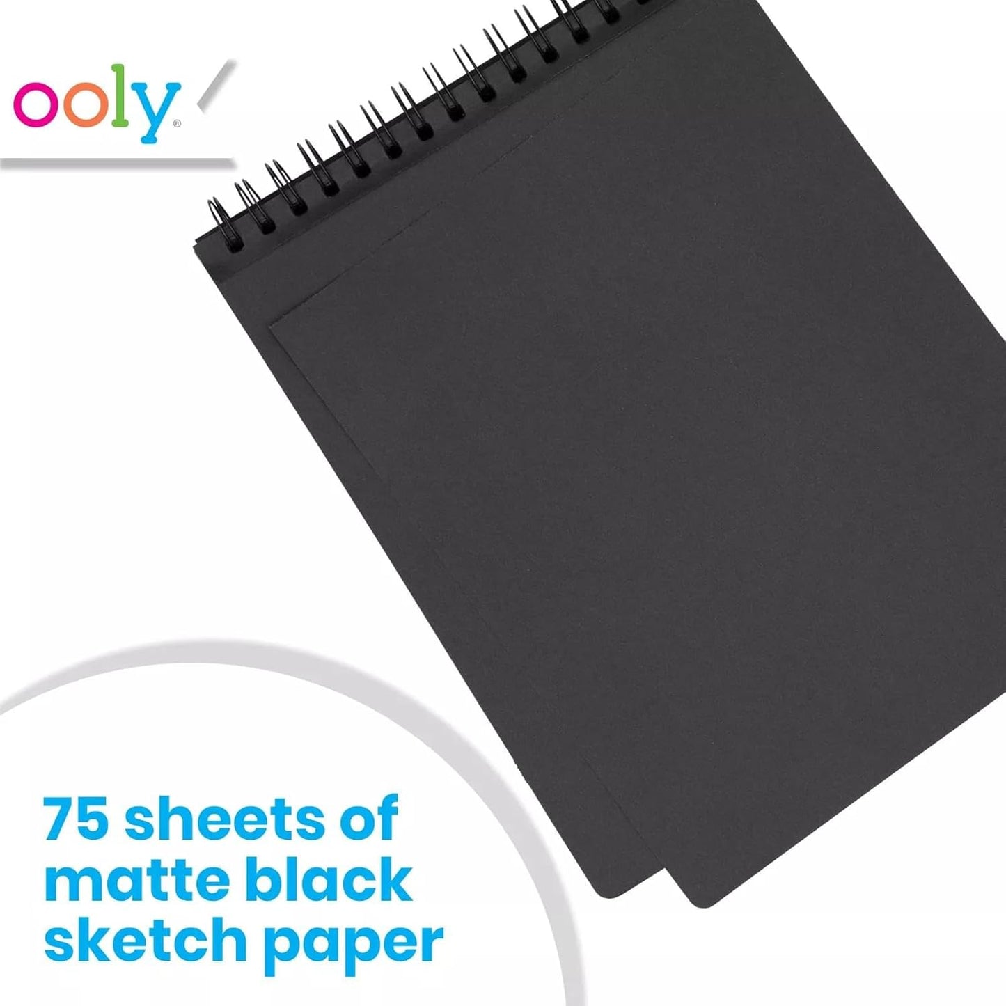 OOLY DIY Cover Large Sketchbook, 8 x 10.5 Inches, Black Paper Sketchbook Drawing Book for Kids, Adults, and Artists Great Drawing Pad for Gel Pens, White Pencils, Back to School Supplies