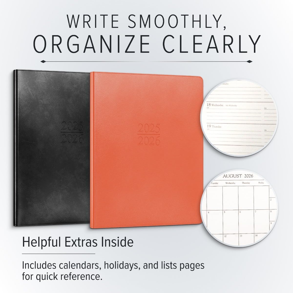Gallery Leather Academic Planner 2025-2026, Teacher and Student Weekly Monthly Planner, Elegantly Bound Calendar with Gold-Gilded Page Edges, 18 Months - Acadia Black - 9x7"