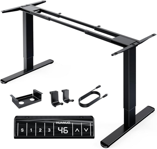 HUANUO Electric Standing Desks Frame with 265 lbs Dual Motor,Thick T-Shaped Desk Legs Made of Automotive Grade Steel,for Max 90″x31.5″ Desktop, Height Adjustable Desk Frame for Home Office, Frame Only
