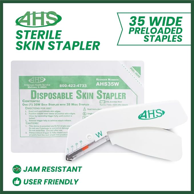 AHS Sterile Skin Stapler, 35 Wide Preloaded Staples, Vet and Medical First Aid - Image 3