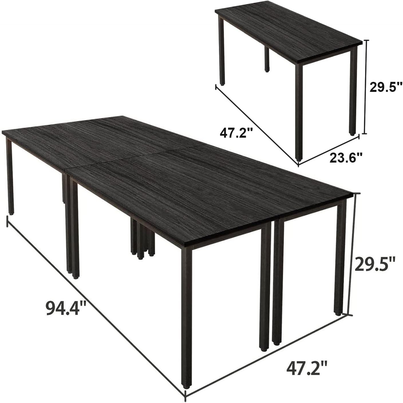 Bonzy Home Conference Tables 8ft Office Computer Desk for Meeting Room Study Writing Printer Podcast Table Save Space Design for 10 People Modern Black 4PCS (94.4"x47.2"x29.5", Black)