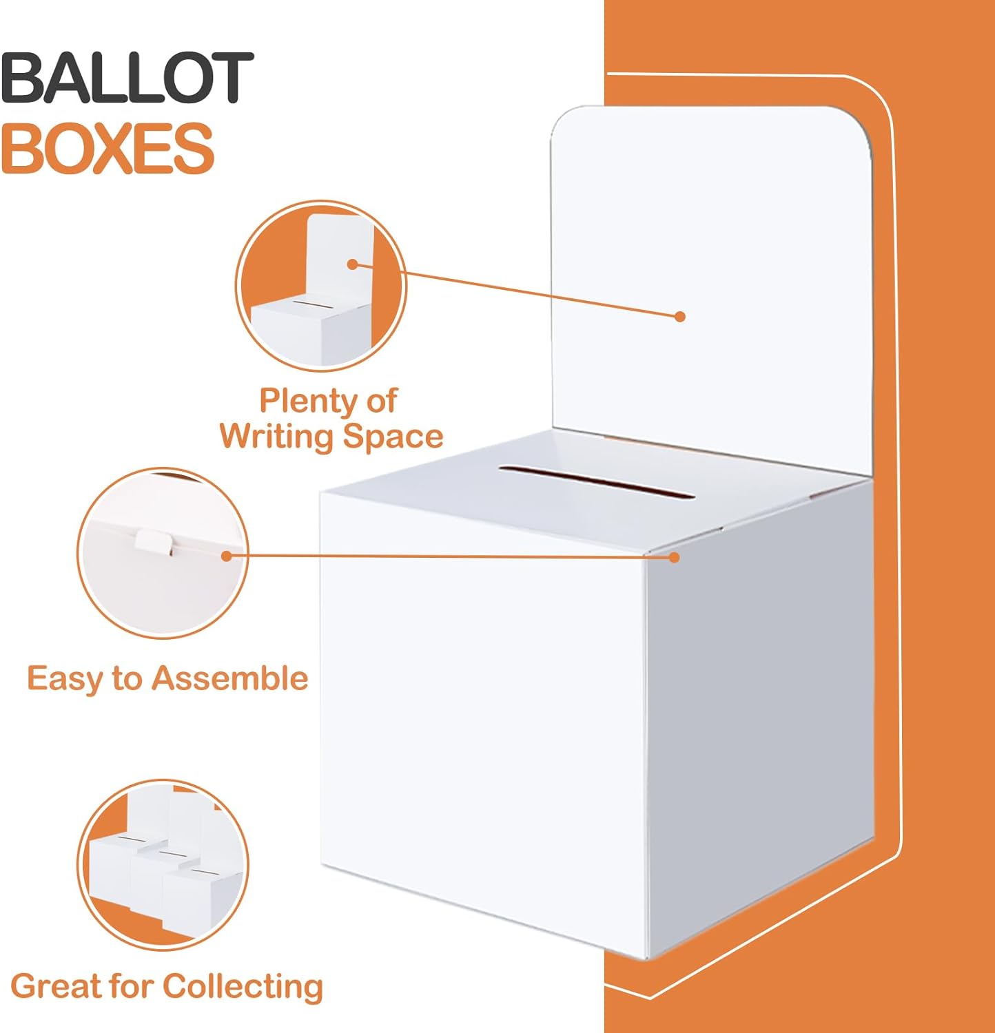 24 Pcs Ballot Boxes Suggestion Boxes Donation Box for Fundraising, Cardboard Raffle Box with Slot and Removable Header for Collecting Business Card Voting Contest (White)