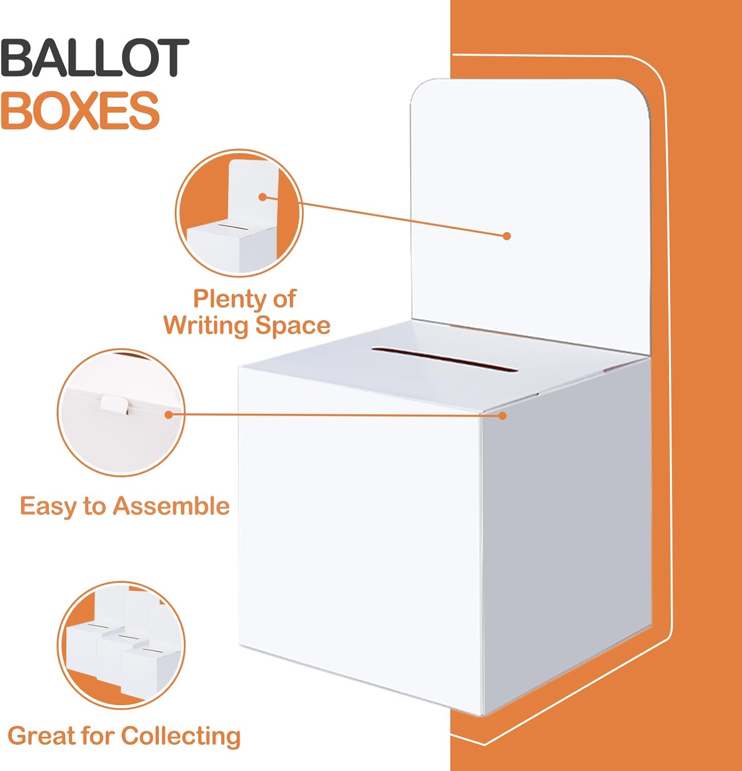 3 Pcs Ballot Boxes Suggestion Boxes Donation Box for Fundraising, Cardboard Raffle Box with Slot and Removable Header for Collecting Business Card Voting Contest (White)