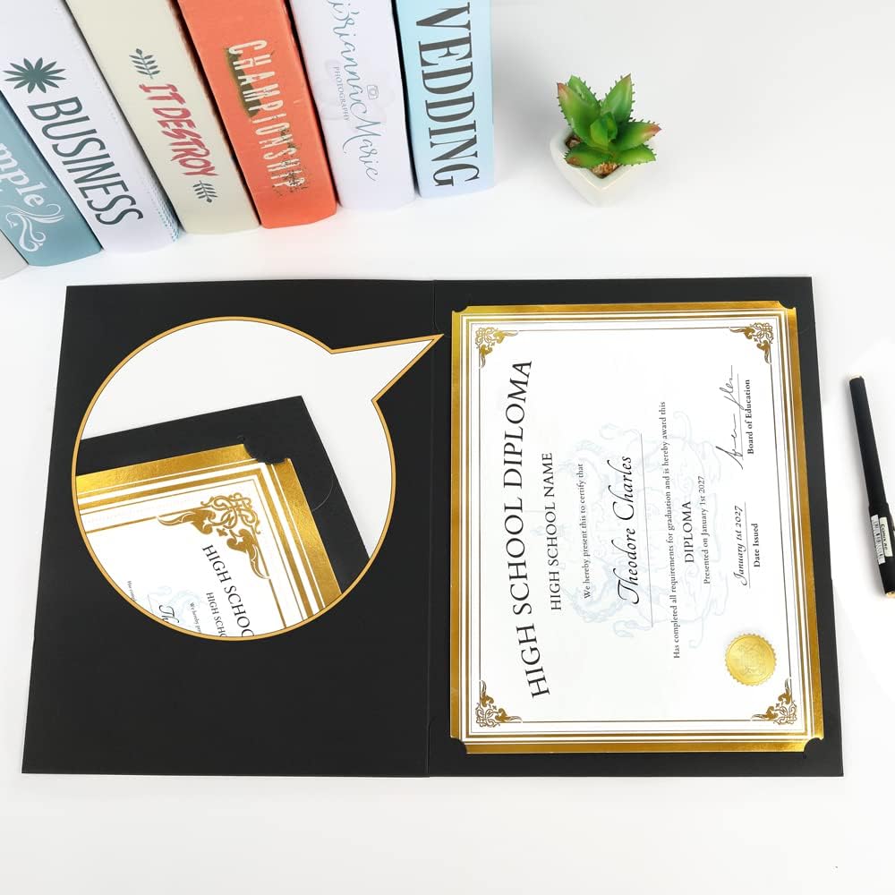 SUNEE Certificate Holders(Black, 30 Packs, New Pattern), Diploma Covers Gold Foil Border, for Letter Size 8.5x11 Certificates, Cardstock, Document Papers