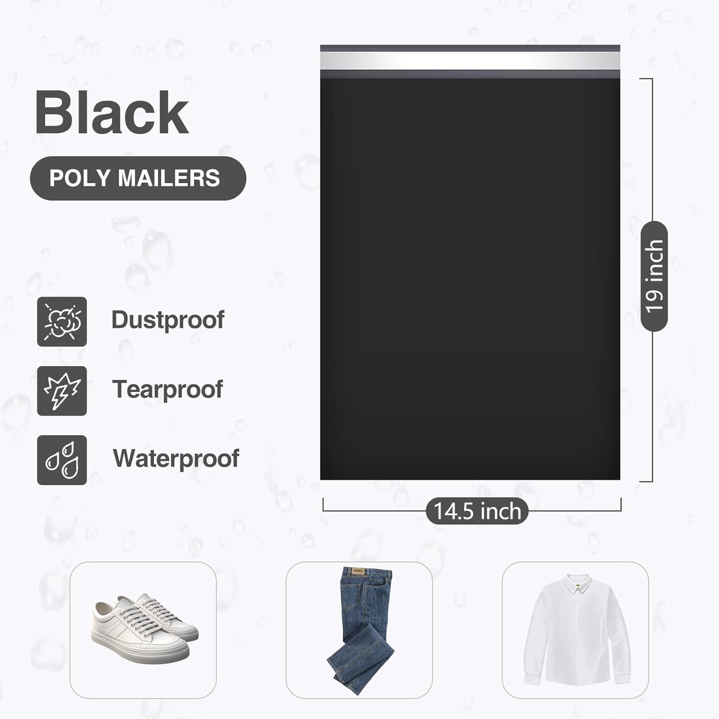 UCGOU Poly Mailers 14.5x19 Inch Black 200 Pack Large Shipping Bags #7 Strong Thick Mailing Envelopes Self Sealing Adhesive Waterproof and Tear Proof Boutique Packaging Postal for Clothing