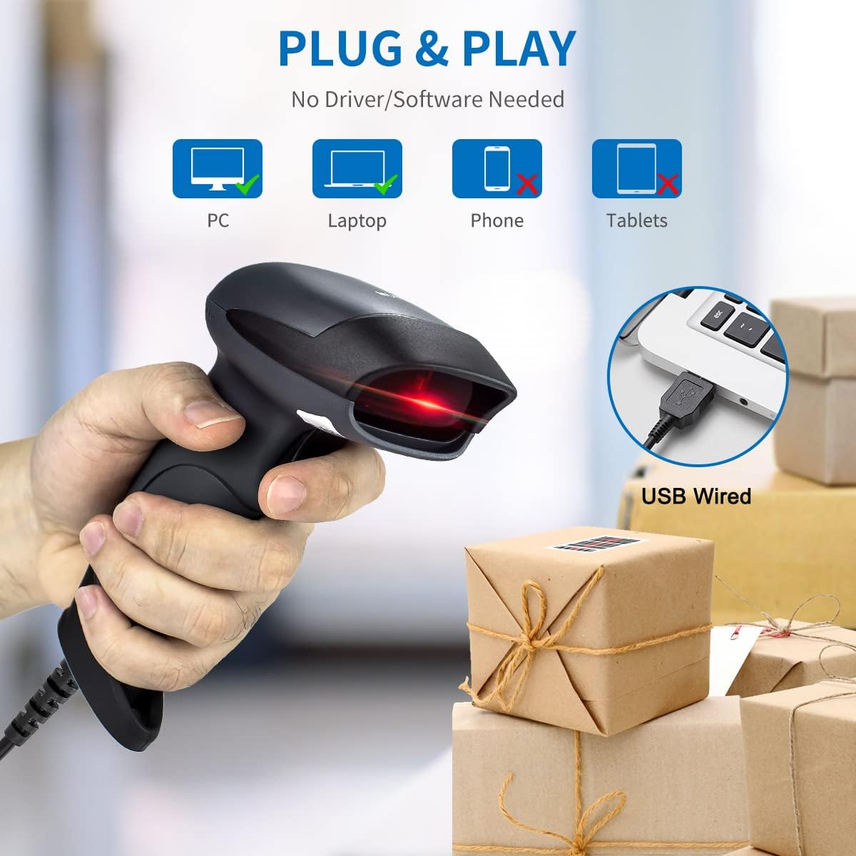 NETUM USB Laser Barcode Scanner, Handheld 1D Wired Bar Code Scanner Scanning UPC EAN Reader Gun Retails for Supermarket, Convenience Store, Warehouse - NT-M1