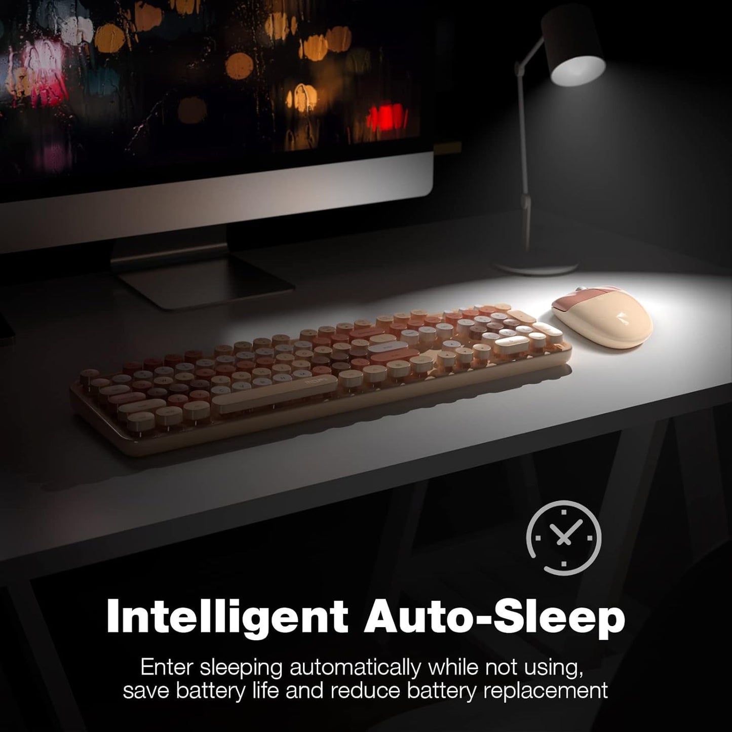 MOFII Wireless Keyboard and Mouse Combo,2.4GHz Retro Full-Size Keyboard with Number Pad and Cute Wireless Mouse for Computer PC Desktops Laptop WindowsxP/7/8/10(Milk Tea Colorful-B)