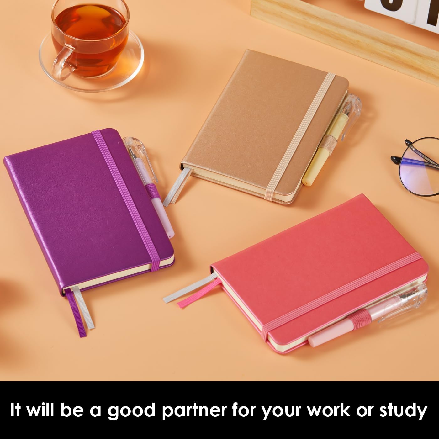 3 Pack Small Notebook 3.7" x 5.7" with Pen, Mini Pocket Size Journal Notepad 100GSM Thick Paper No Bleed, 408 Pages, Note Pad Note Book for Work, Champagne Gold