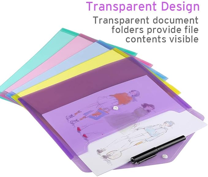 Sooez 6 Pack Folders Plastic Envelopes, Letter A4 Size Poly File Envelopes - Image 5