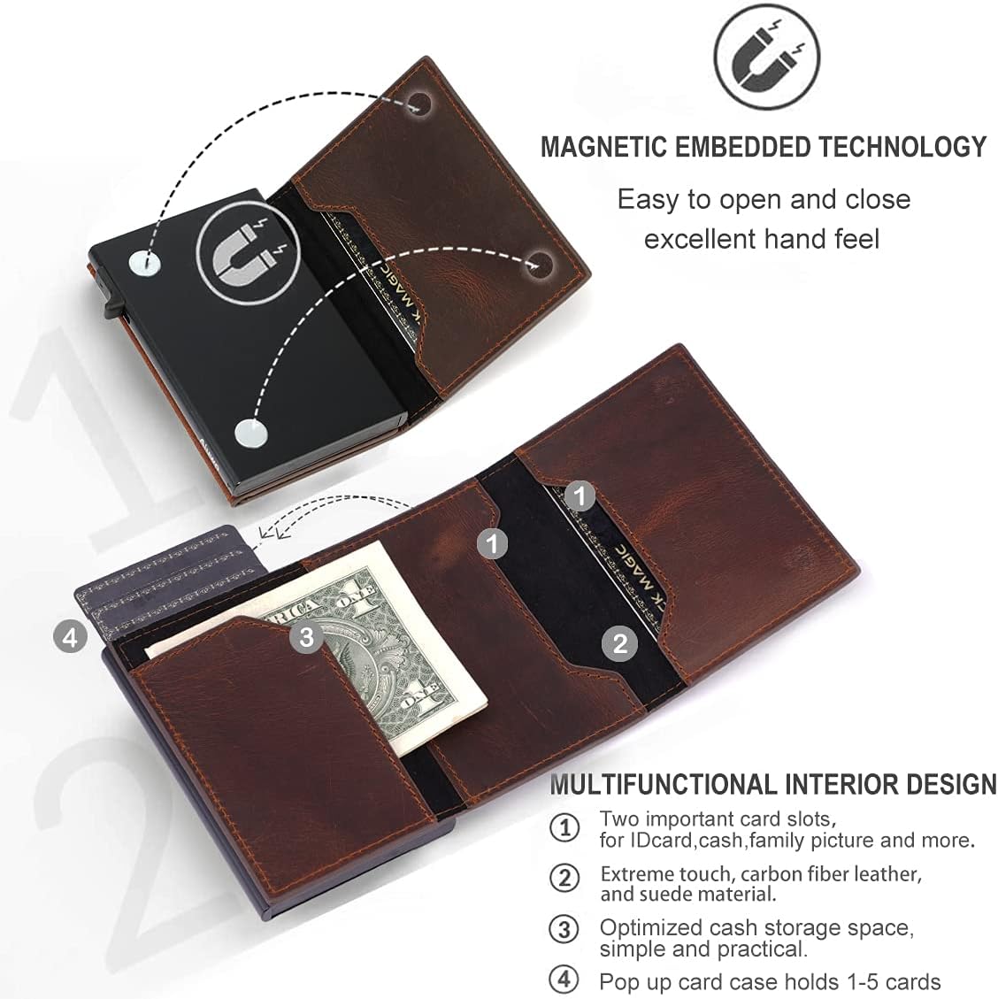 Aiuwo Airtag Wallet for Men,Mens Wallet Card Holder,Smart,Slim,Minimalist Wallet,Credit Cards Holder RFID Blocking Wallet (Airtag Wallet, Crazy Horse Brown)