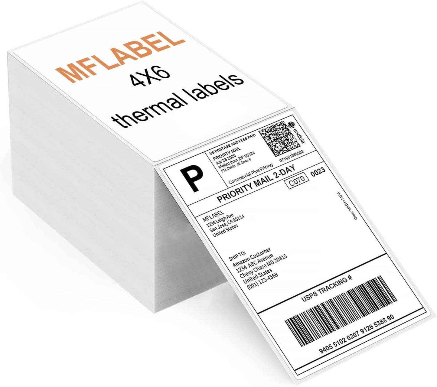 MFLABEL Fanfold 4" x 6" Direct Thermal Shipping Labels (1 Stack, 1000 Labels) – White Perforated Labels for Thermal Printers – Compatible with Zebra, Rollo & More – No Ink Needed, Smudge-Proof