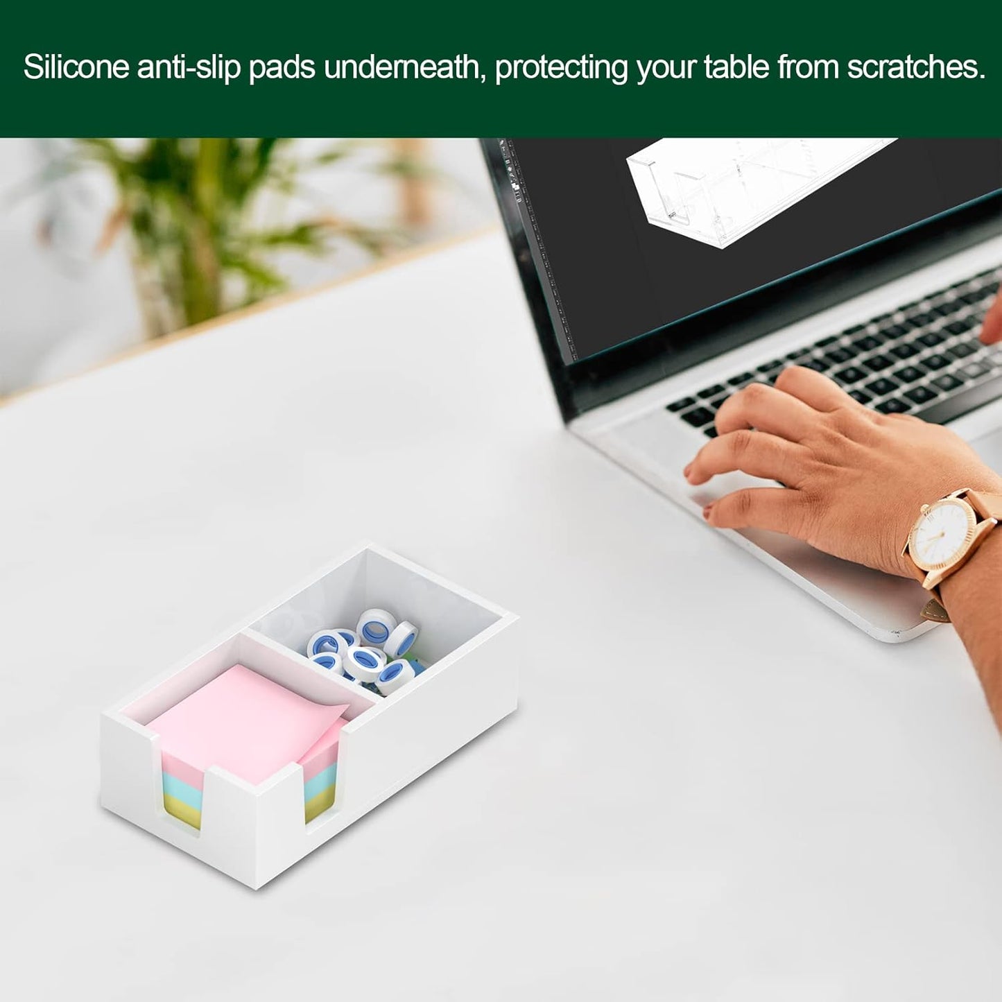 Acrylic Sticky Note Holder, Self-Stick Note Pad Holder W/O Pads - Note Dispenser Memo Pad Holder Desk Organizer for School Office Home (3''x3'' 2IN1 White)