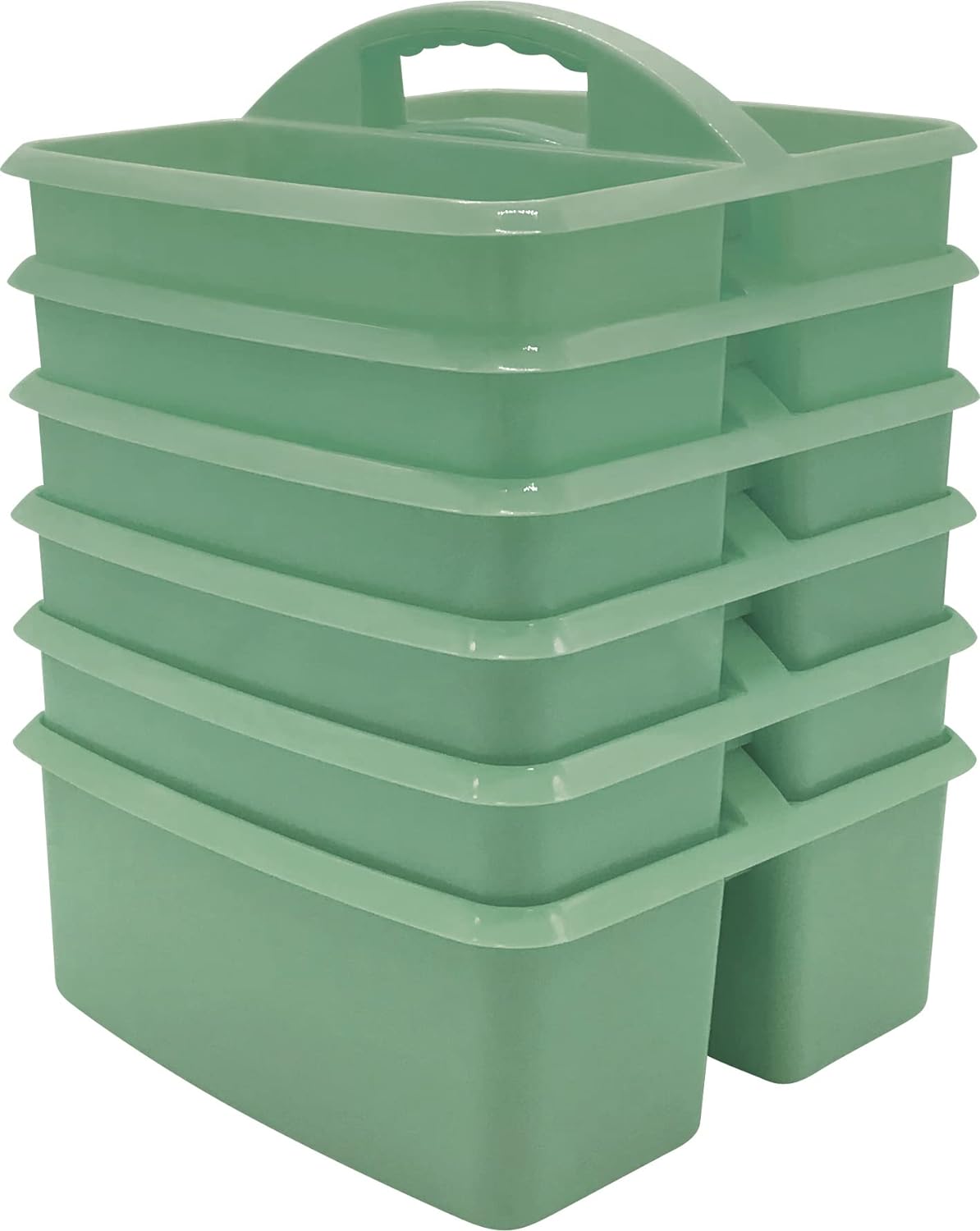 Teacher Created Resources Eucalyptus Green Portable Plastic Storage Caddy 6-Pack for Classrooms, Kids Room, and Office Organization, 3 Compartments