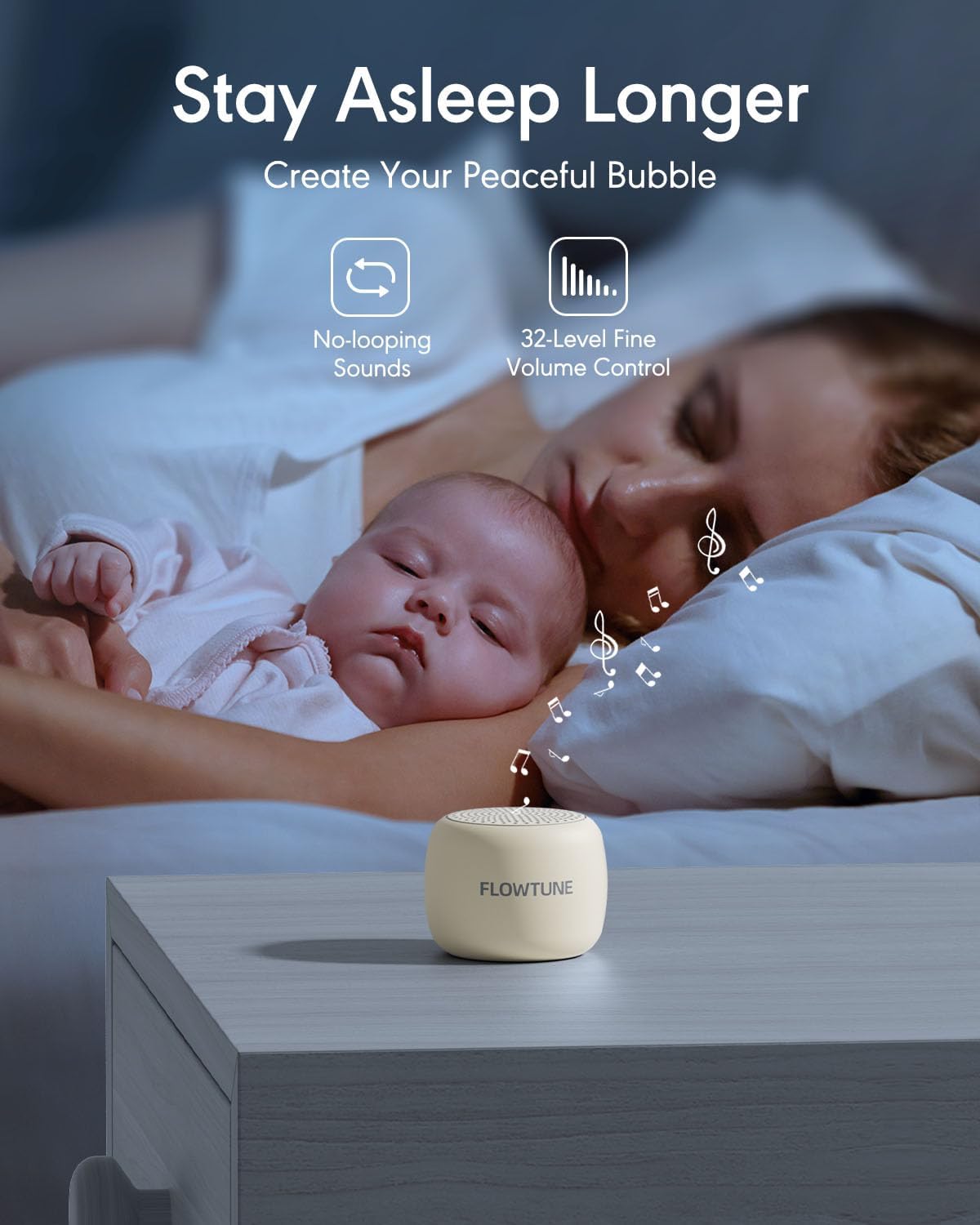 FLOWTUNE Sound Machine Flowtune White Noise Machine for Baby Adults, Mini Portable Sound Machine for Travel, 6H Timer, 18 Soothing Sleep Sounds Gift (Putty)