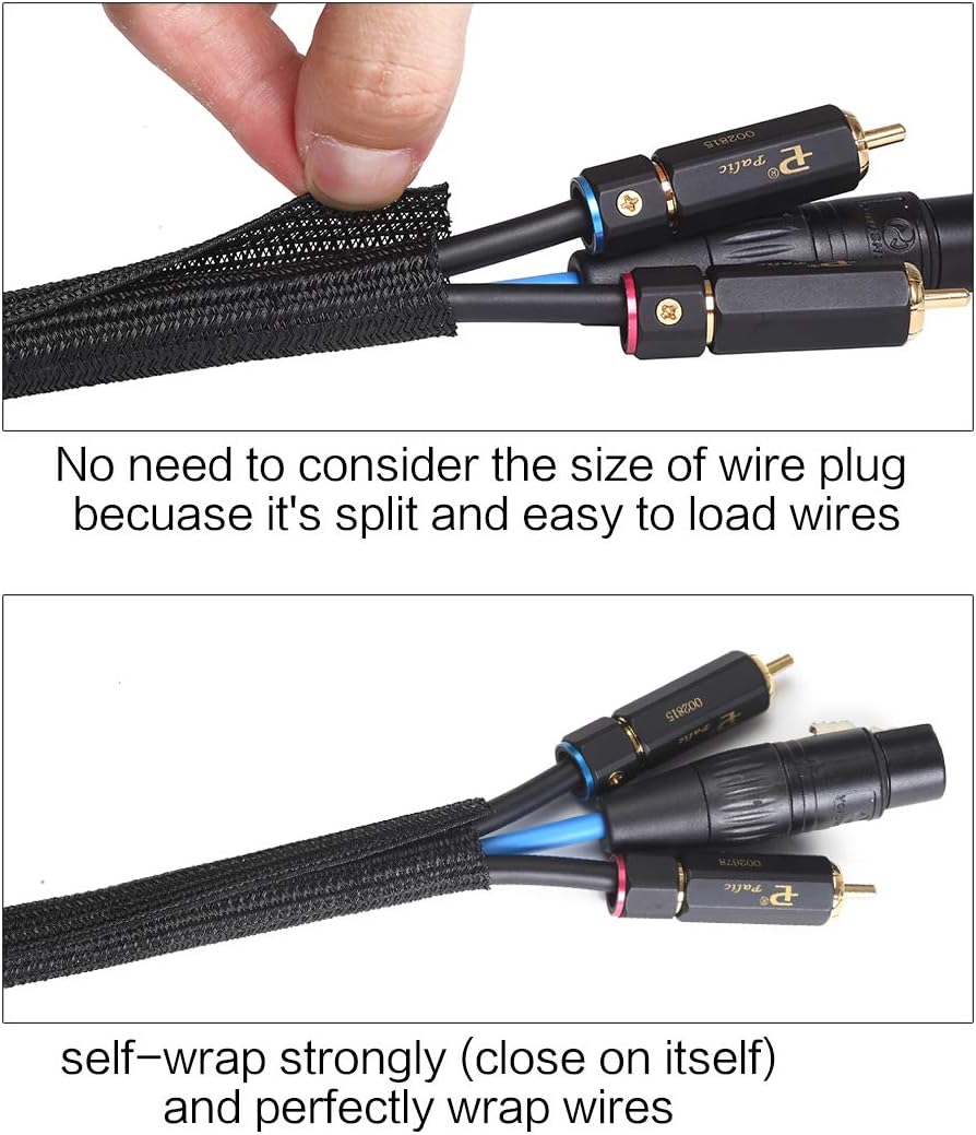 Alex Tech 6.6ft - 1.5 inch Cord Protector Wire Loom Tubing Cable Sleeve Split Sleeving for USB Cable Power Cord Audio Video Cable - Protect Cat from Chewing Cords - Black