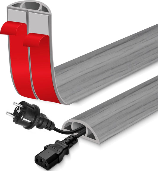 Floor Cord Cover for Wires on Floor Self Adhesive Cord Hider Floor Cable Management Wire Covers for Cords Protector Prevent Cable Trips Cord Cavity W 0.47" x H 0.27", Gray Wood, 20Ft