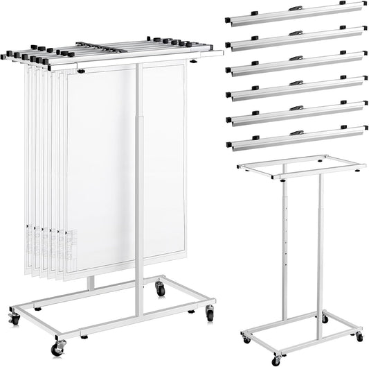 Mobile Blueprint Storage Rack Adjustable Holder with 6 Pcs Blueprint Clamps 4 Wheels Storage Organizer Stand for File Display Plan Office Home(30 Inch)
