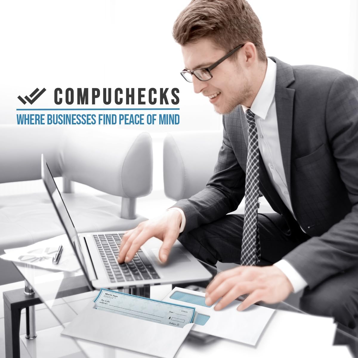 Compuchecks Double Window Envelopes #8- Flip and Seal Flap, Security Business Mailing Check Envelopes - Tamper Evident, Security Tint - 500 Count – Guaranteed to fit QuickBooks Checks