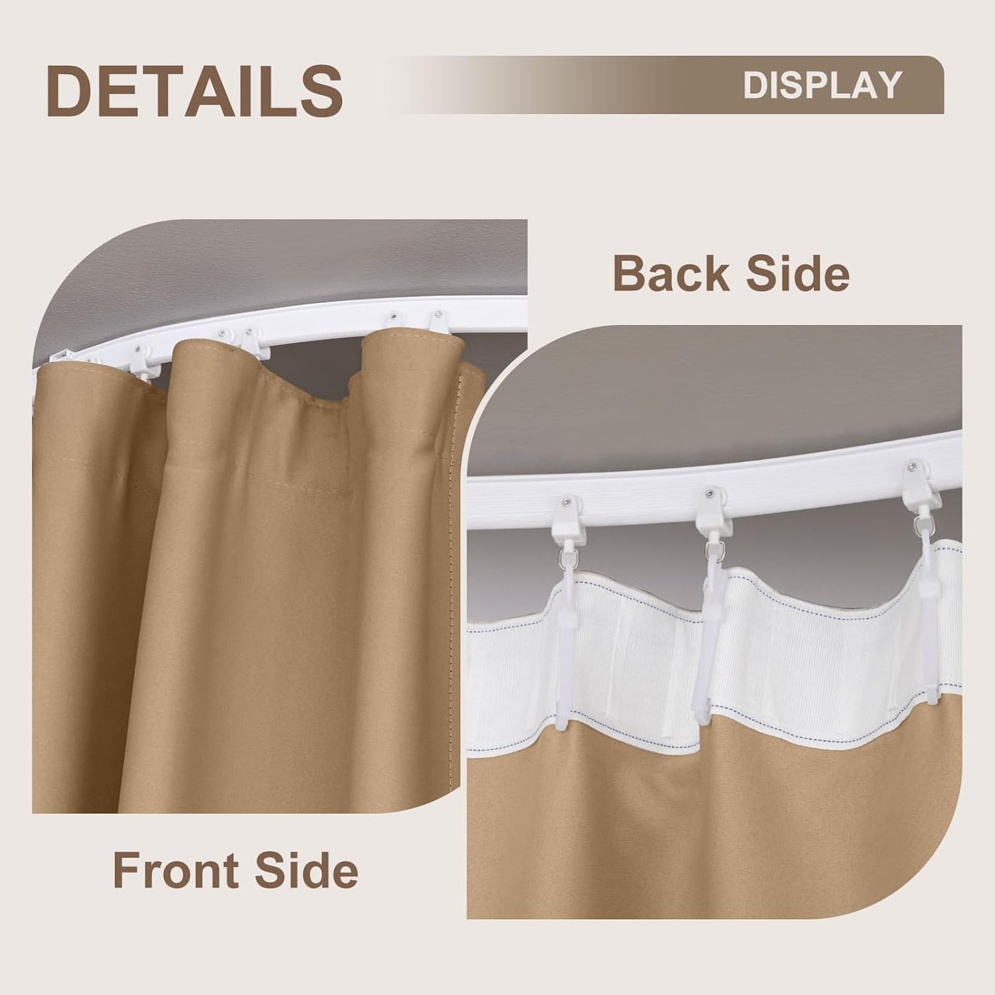 Room Divider Curtains & Flexible Bendable Tracks Set,Privacy Dividers Ceiling Track Curtain Window Blackout Curtains for Living Room Bedroom (W120 × H96 in 1 Panel Khaki Drape & White Rail)