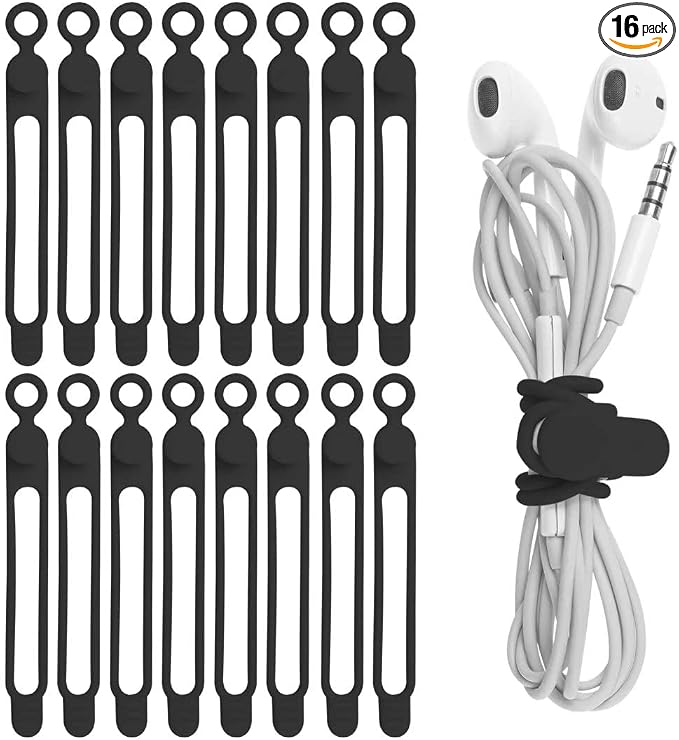 16Pcs Silicone Cable Ties Cord Organizer by ELECTRONICSORGANIZATION