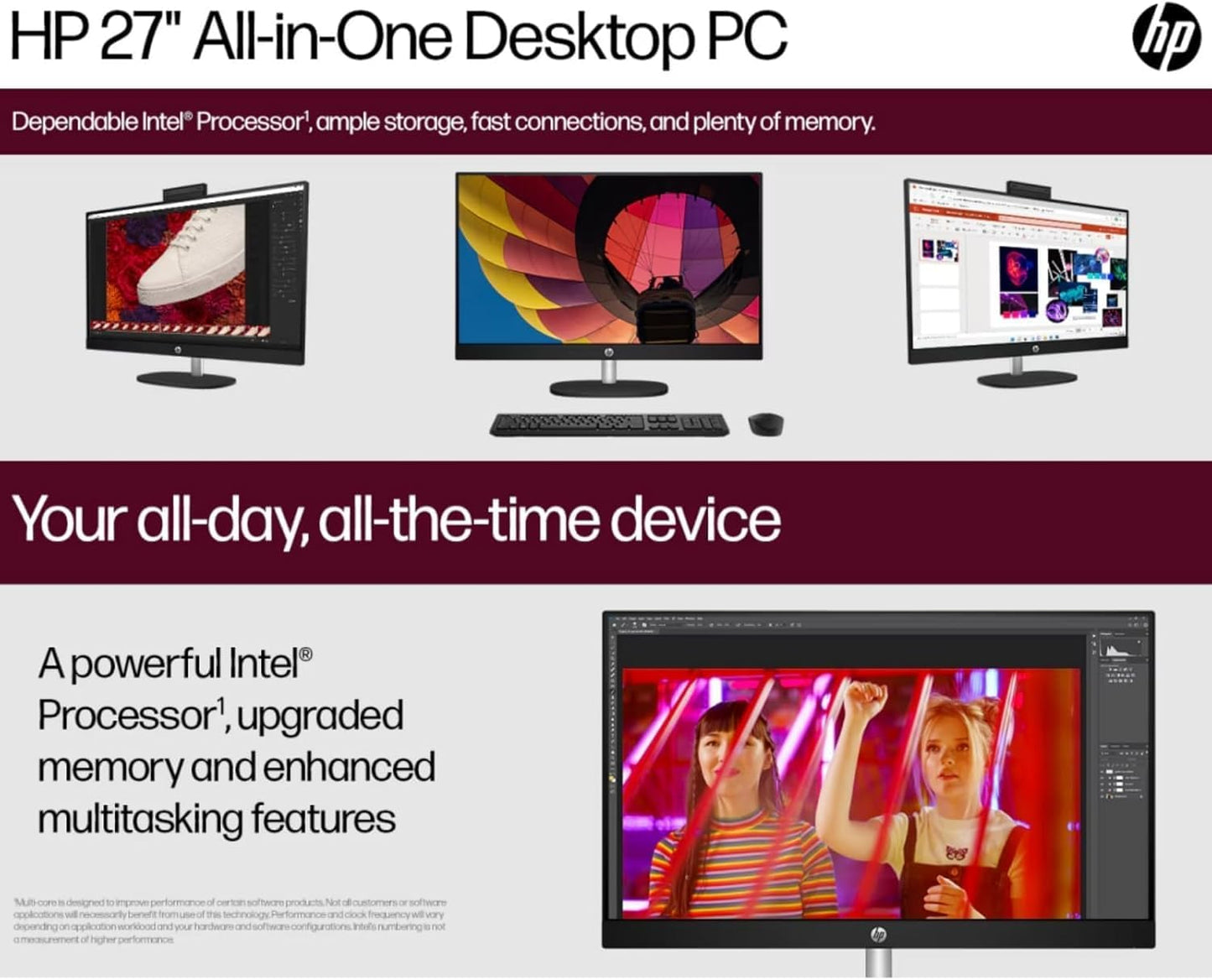 HP 27" FHD Touchscreen Business All-in-One Desktop Computer, Intel 12-Core Ultra 7 155U (Beats i7-1355U), 16 GB DDR5 RAM, 1 TB SSD, Intel Iris Xe Graphics, Wired KB & Mouse, Wi-Fi 6, Windows 11 Pro