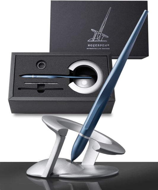 novium Hoverpen Interstellar - Futuristic Luxury Pen Made With Aerospace Alloys, Unique Aesthetic, Free Spinning Executive Pen, Gifts for Men & Women (Neptune Blue)