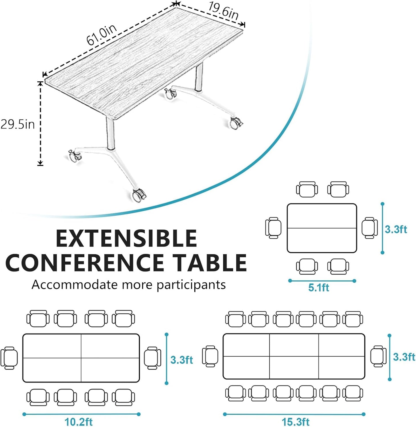 Conference Room Table, Folding Conference Tables,Thicken Grey Tabletop,Flip Top Wooden Seminar Meeting Room Table for Conference Room Offices (8, White, 61.0“)