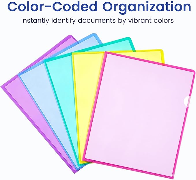 Sooez 25 Pack Clear Document Folder Project Pockets, 5 Assorted Colors - Image 2