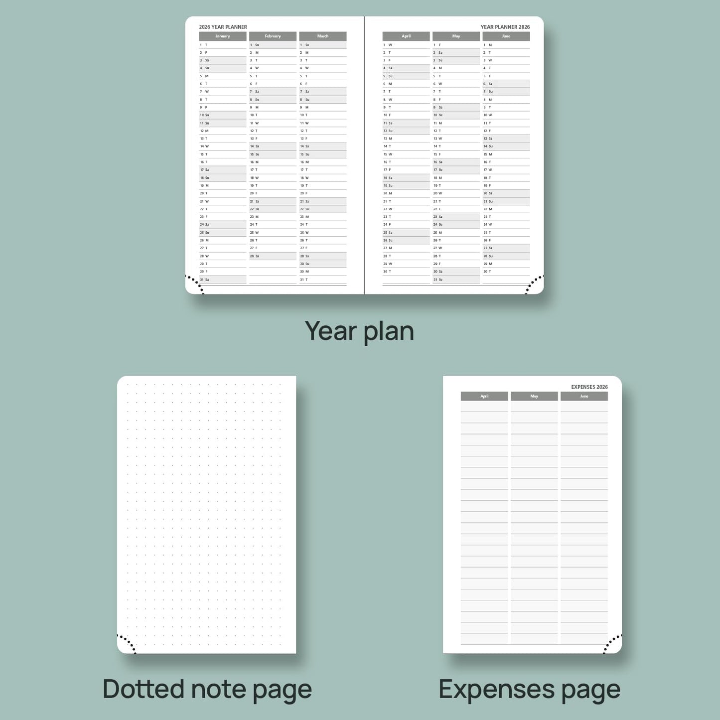 POPRUN Pocket Planner 2025-2026 (Purse Size 4'' x 6.25'') Academic Small Calendar (July 2025 - June 2026) with Hourly Time Slots, 100GSM Thick Papers, Leather Soft Cover - Pacific Green