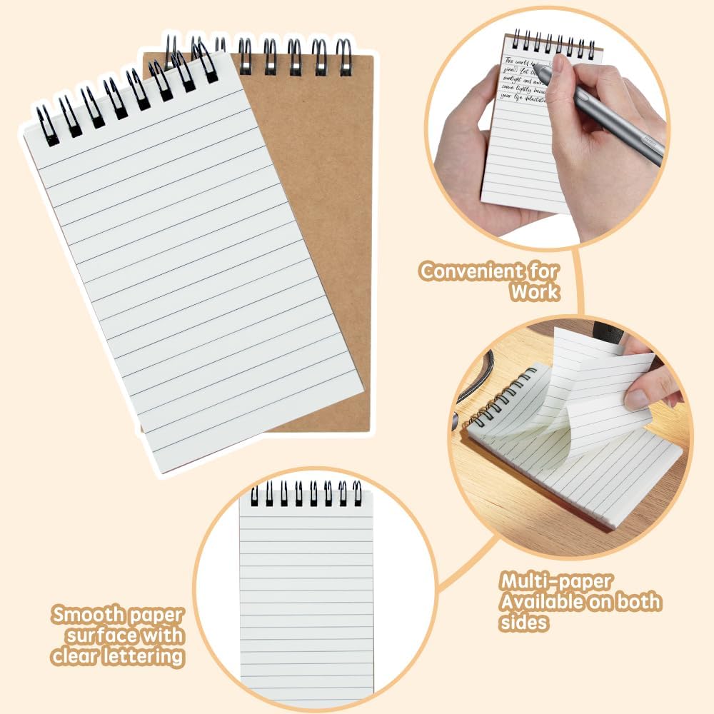 Memo Pads 24 packs, Small 3x5 Spiral Notepads, Office Style Mini Notebook, Small Notepad Pocket Size, Pocket Notebooks for Home, College, Work or School - Lined College Ruled Paper