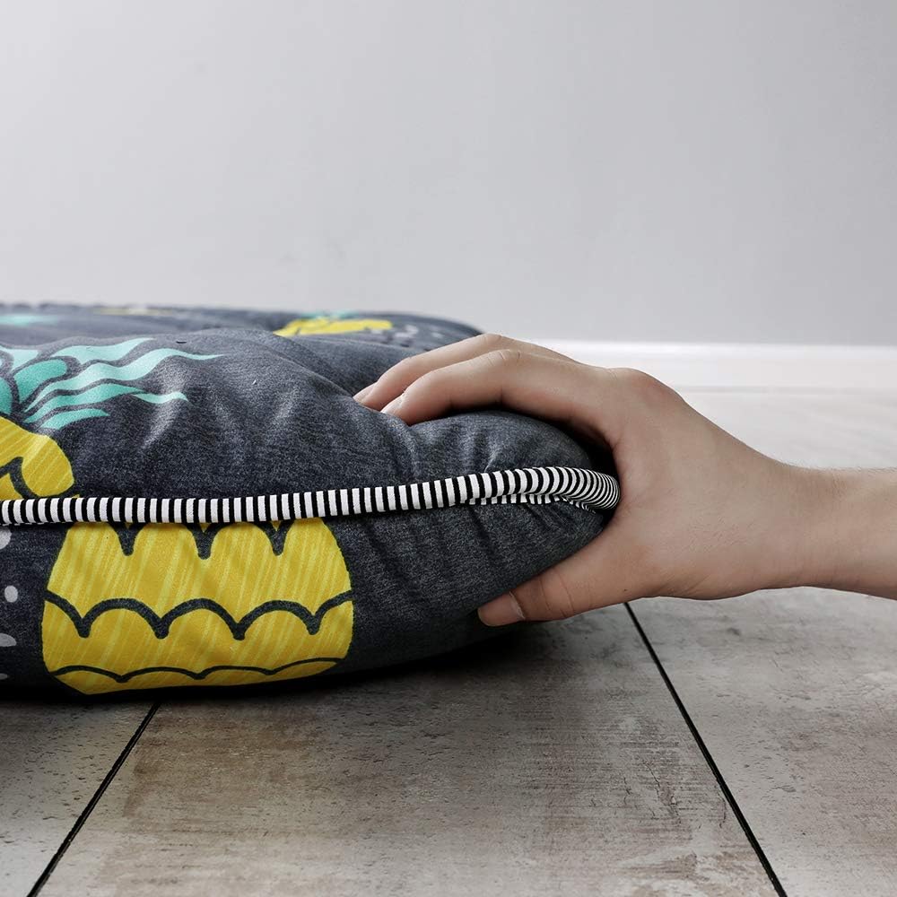 Grey Pineapple Japanese Floor Futon Mattress, Tatami Floor Mat Portable Camping Mattress Kids Sleeping Pad Foldable Roll Up Floor Lounger Couch Bed Full Size with Mattress Protector Cover