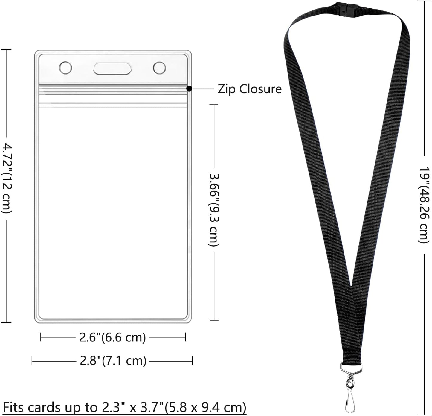 24-Pack Black Breakaway Lanyards with Waterproof Badge Holders, Metal Hook, Polyester Neck Straps for ID Cards, Events, Office, and Schools