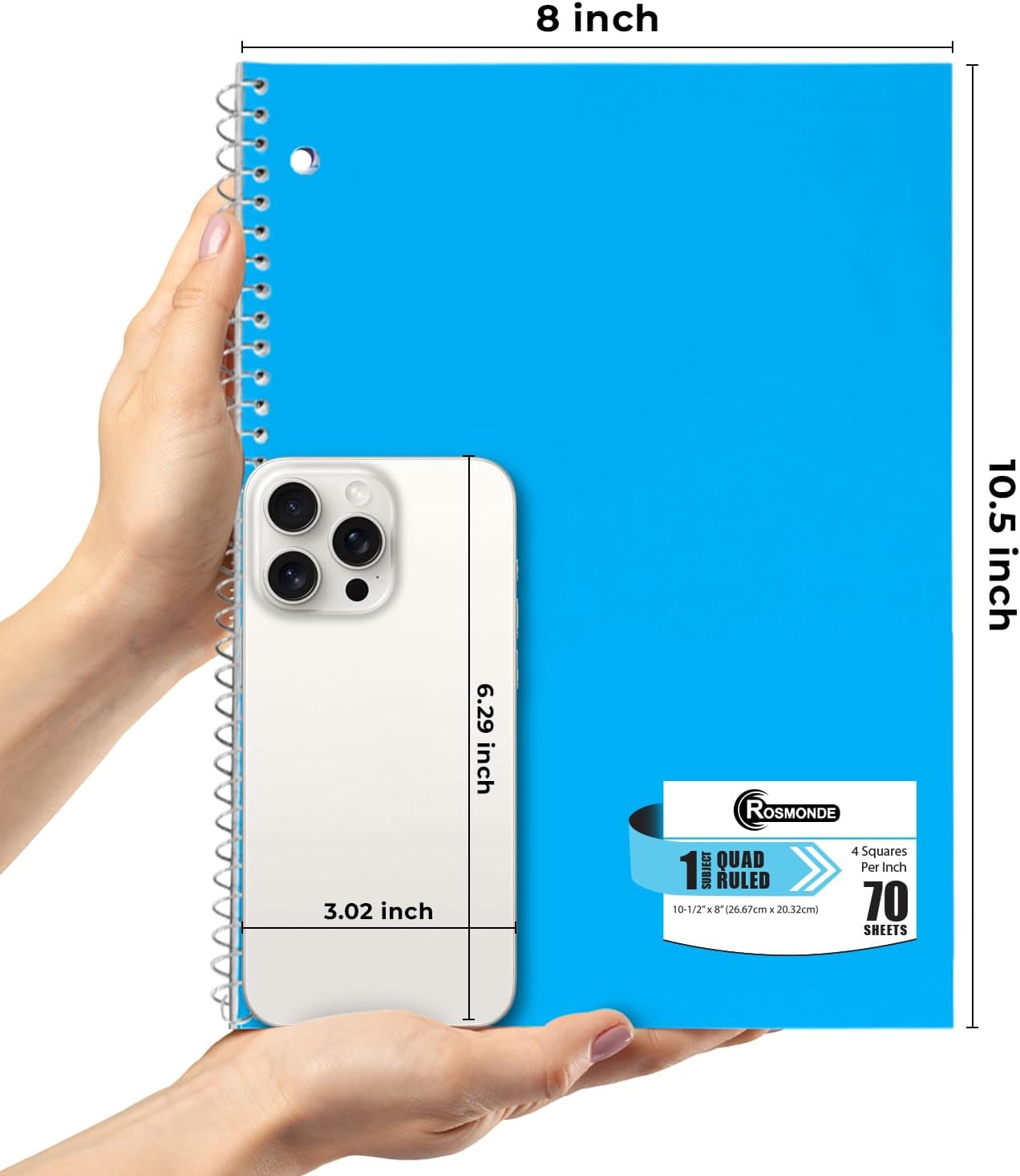 1 Subject Graph Paper Spiral Notebook, 12 Pack, 70 Sheets (140 Pages), 8 x 10-1/2" Bulk 4x4 Spiral Bound Grid Notebooks, 3 Hole Punched Single Subject Quad Ruled Spiral Notebooks for School