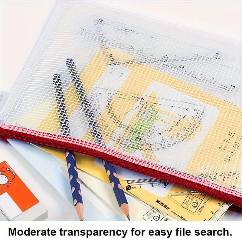Mesh Zipper Pouch Bag,A3 Zipper Bag for Organizing Storage, Waterproof Zipper Pouch, 17" x 12"/44cm x 32cm, File Bag for School and Office Supplies (Red)