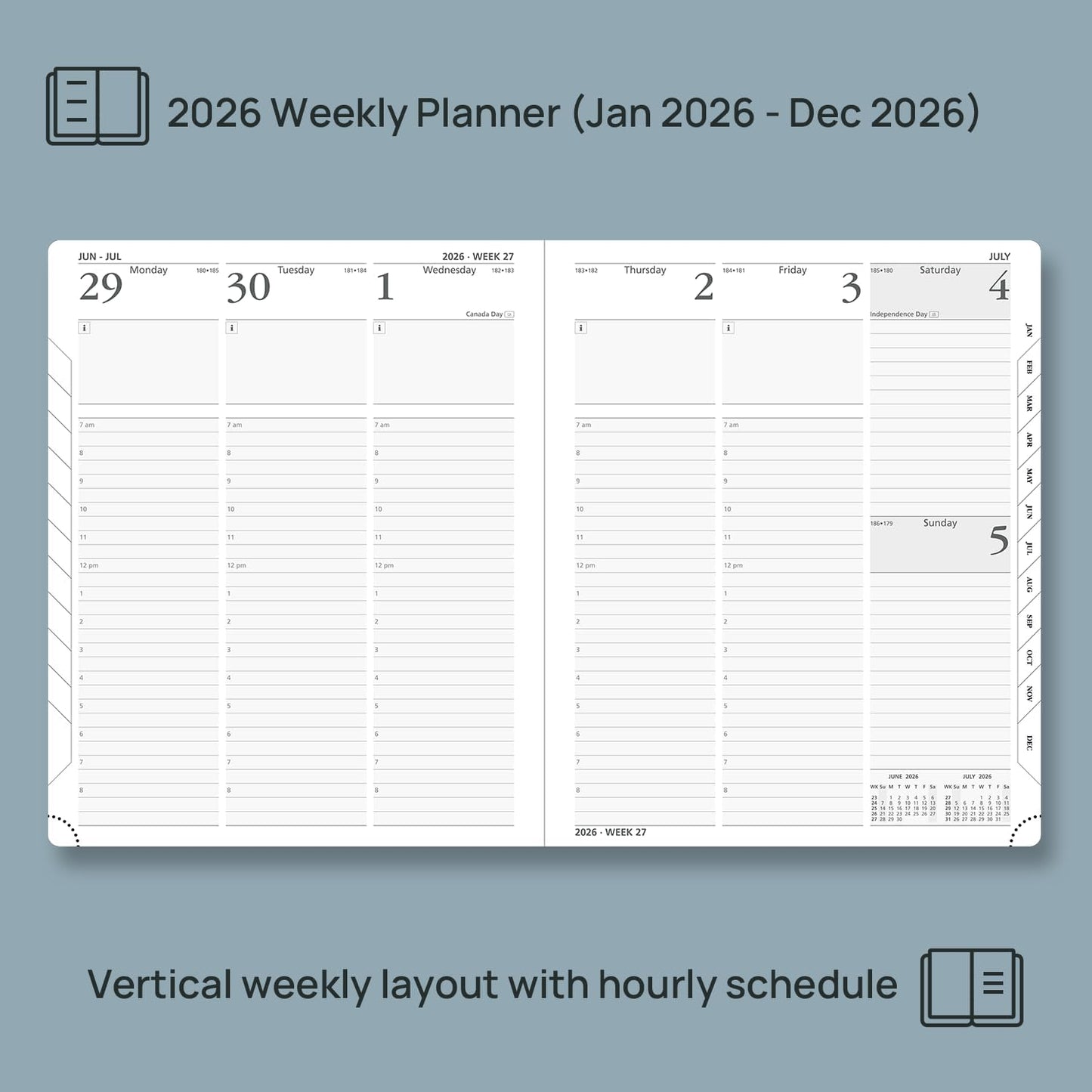 POPRUN 2026 Planner (Large - 8.5'' x 10.5'') - 2026 Weekly Calendar (Jan. 2026 - Dec. 2026) with Hourly Time Slots, Weekly/Monthly Appointment Book for Time Management - Leather Soft Cover - Black