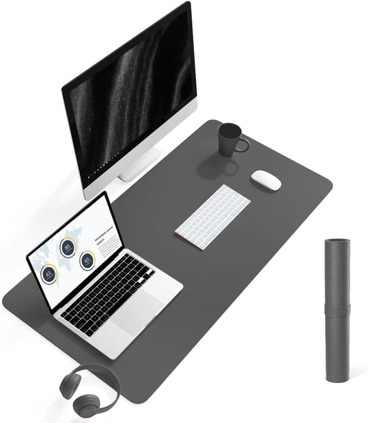 YSAGi Non-Slip Leather Desk Pad L Size, Waterproof Laptop Computer Desk Keyboard Mat, Table Protector Blotter Mat, Large Mouse Pad for Office/Work/Home/Decor(Dark Gray, 35.4" x 17")
