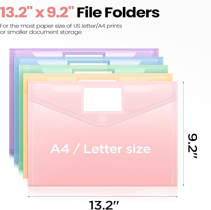 Sooez 24 Packs Plastic Envelopes Plastic File Folders, Fresh Colors - Image 2