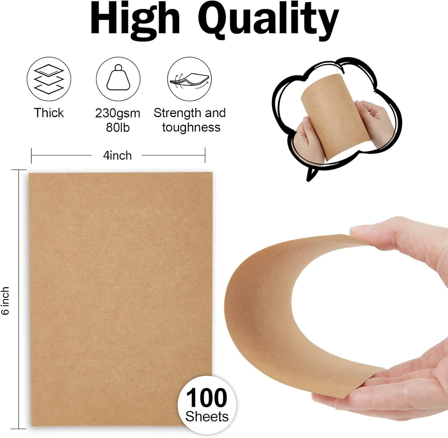 Brown Craft Cardstock 4x6 Blank Cards，Goefun 100 Pack 80lb Unruled Index Cards for Invitations, Business, Greetings, DIY