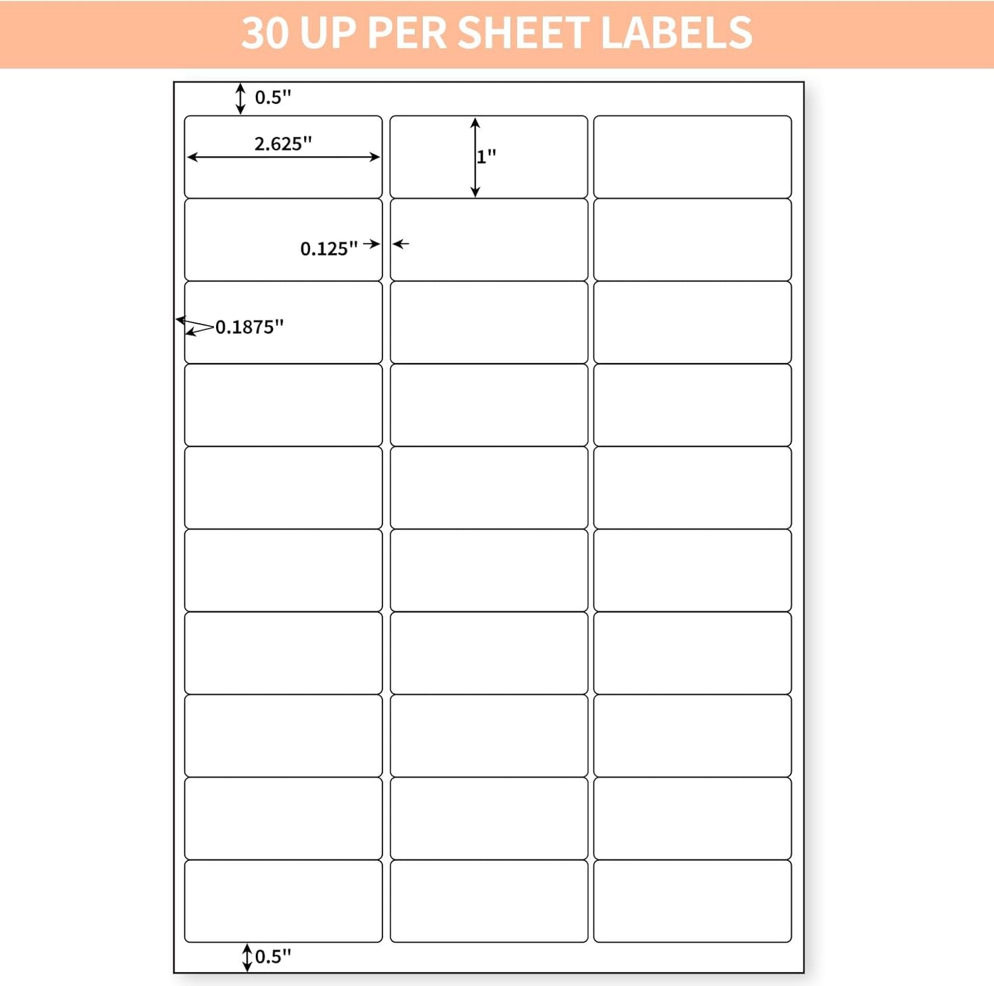 30 UP 3000 Stickers 100 Sheets 1" x 2-5/8" Shipping Return Address Labels for Laser Inkjet Printer, White Blank Mailing Labels