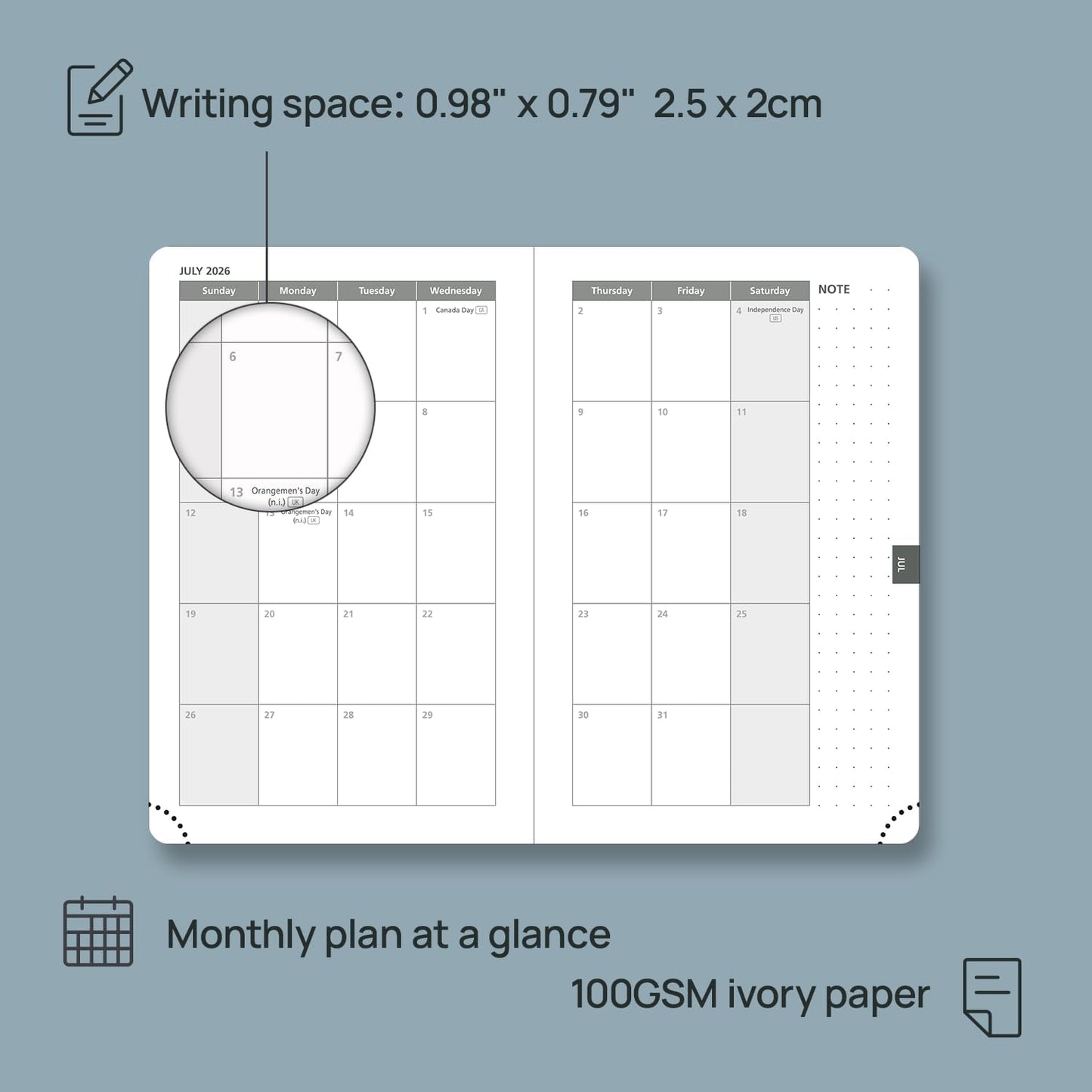 POPRUN Weekly Planner 2026 Calendar (Pocket 4'' x 6.25'') 12 Months Notebook with Horizontal Layout, Leather Hardcover, Inner Pocket, 100GSM Thick Paper, Pen Holder TJ - Navy Blue