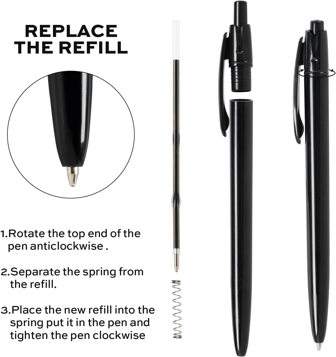 deli Pens Bulk, 100 Pack Retractable Ballpoint Pens, 1.0MM Black Ink,Smooth Writing, No Bleed, Comfortable Grip for Home,Office & School Use