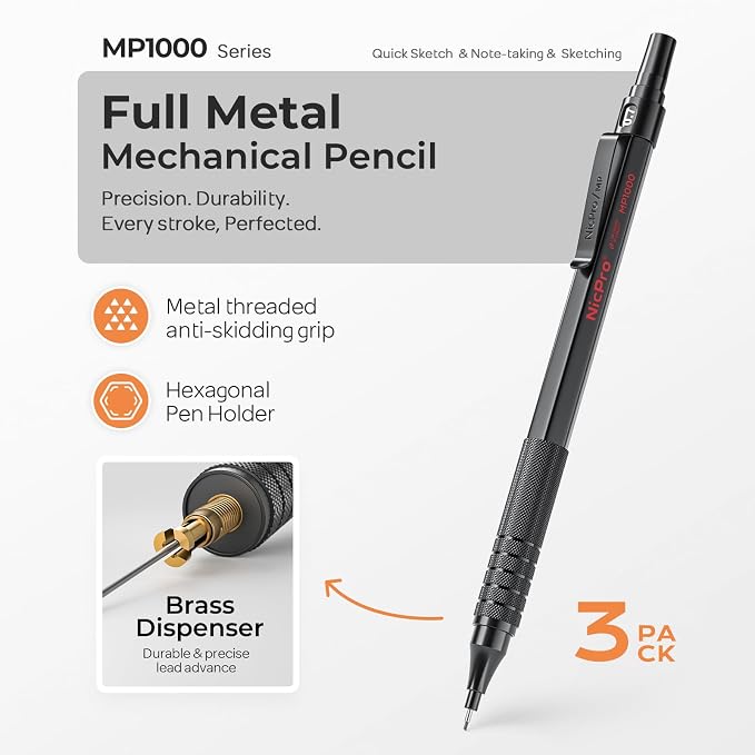 Nicpro 0.5 & 0.7 & 0.9 mm Metal Mechanical Pencil Set - Image 2
