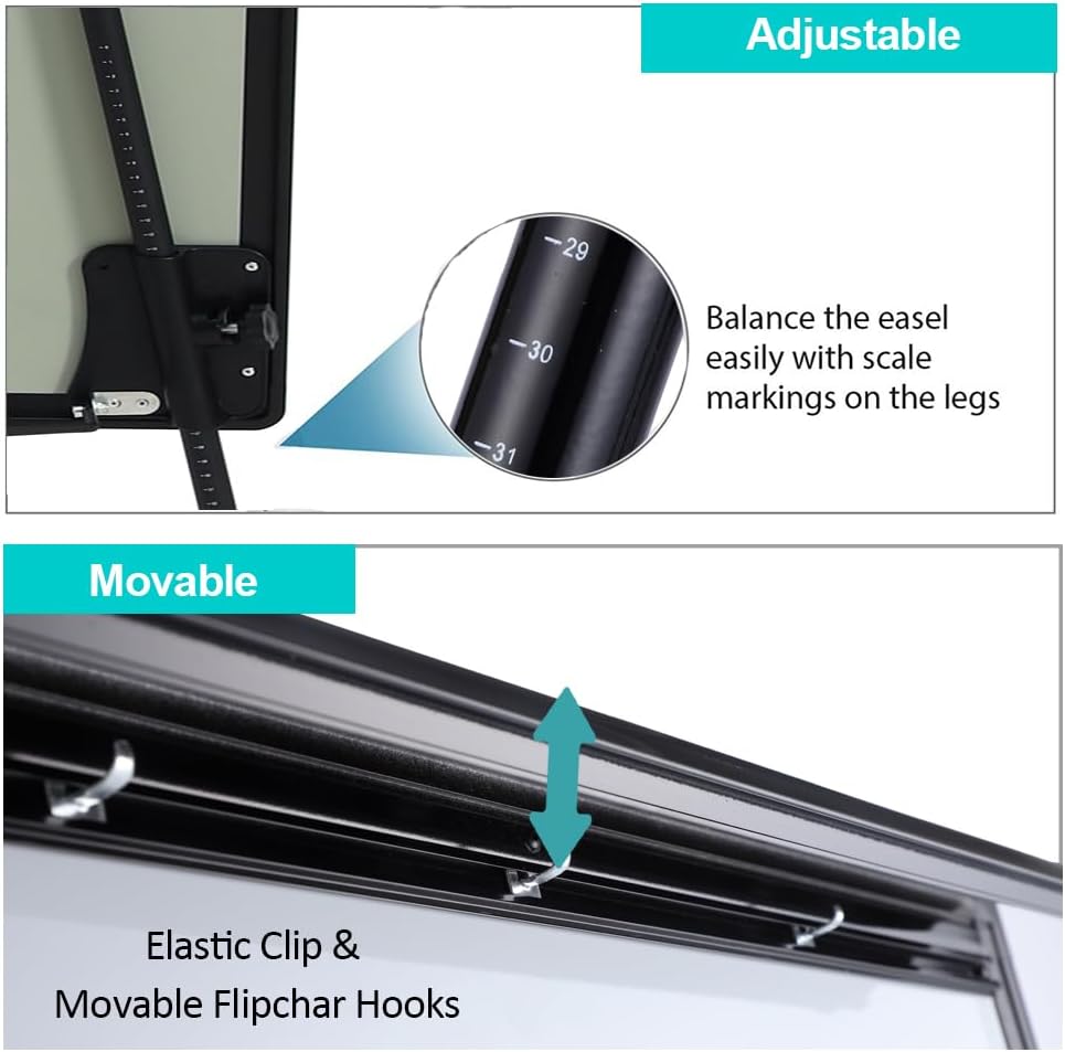 40" x 28" Height Adjustable Magnetic Dry Erase Easel Board with Tripod Stand – Includes 25 Sheets Flipchart Pad, Magnets & Eraser – Office Presentation Board, Black Frame