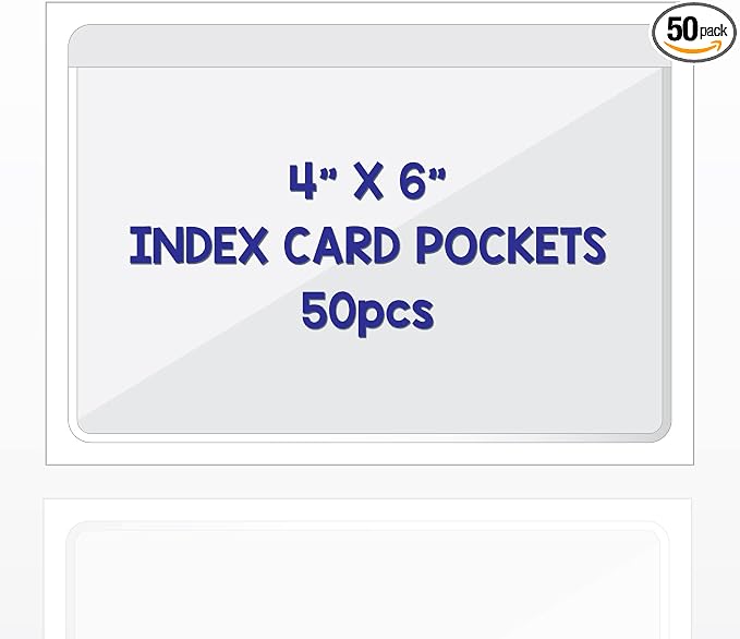 IMAGAME Clear Adhesive 4" x 6" Index Card Pockets, Labels Holders, 50 Pack | by IMAGAME