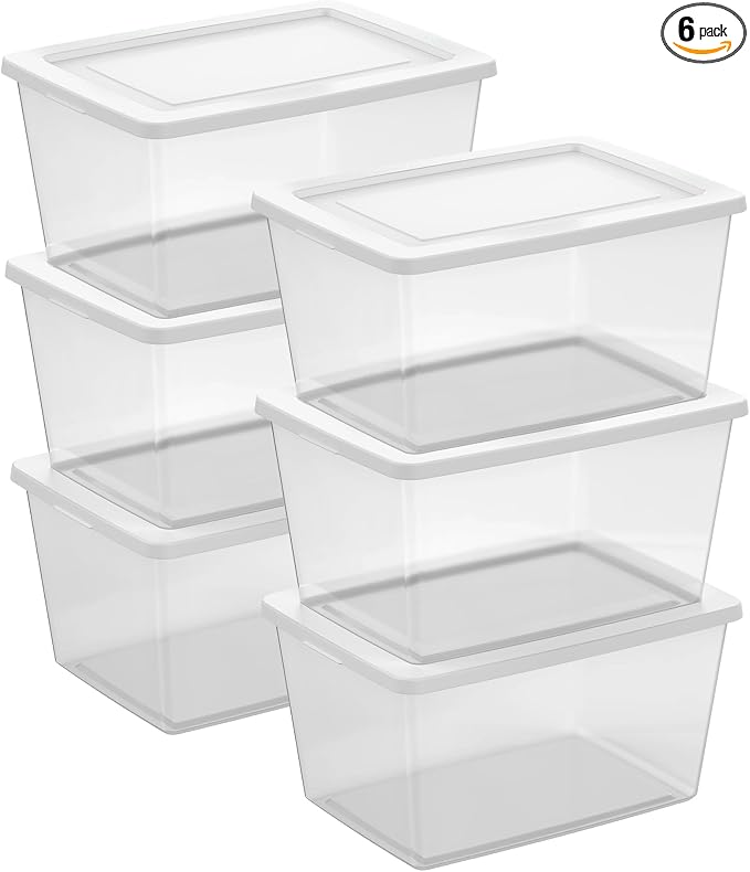 Sterilite 6-Pack Clear Storage Box, Stackable Container Bins by Sterilite